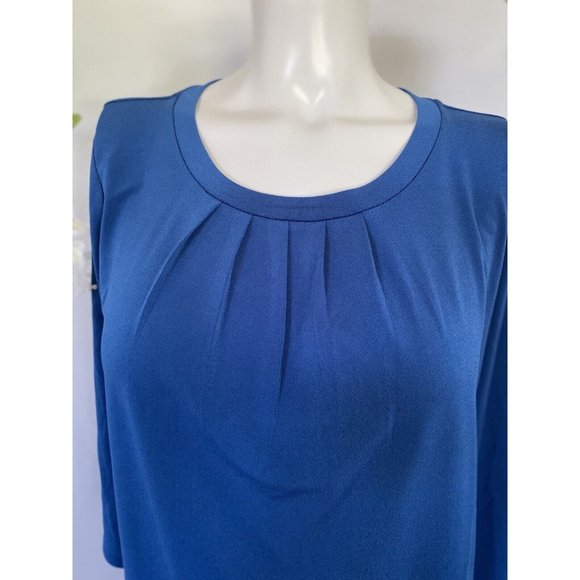 Ann Taylor Teal Pleated Front 3/4 Sleeve Blouse Back Gold Back Zipper Size M EUC - Picture 8 of 11